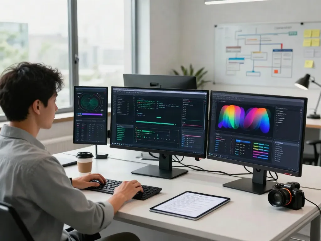Data scientist working in a modern workspace to find AI datasets efficiently.