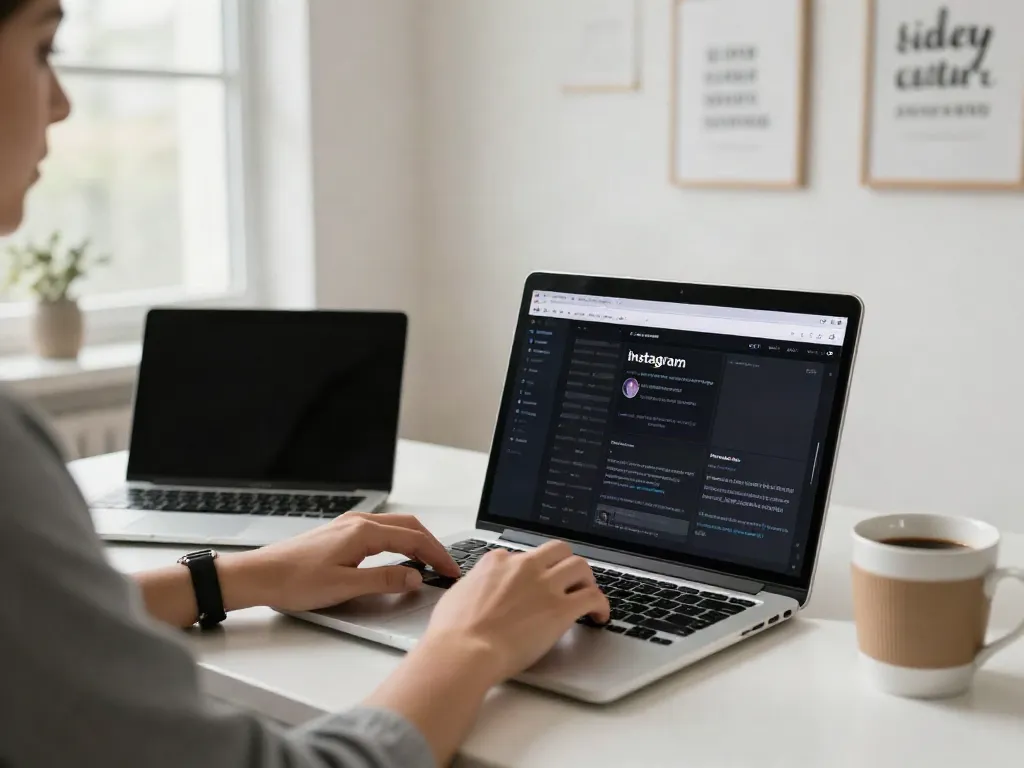 Engaging in Instagram story viewing with insanony tool in a bright, stylish workspace.